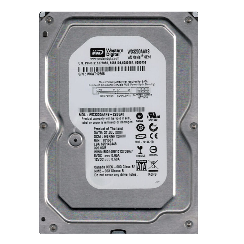 Western Digital - 320GB 7.2K SATA 3.0Gbps 3.5" 16MB Hard Drive - WD3200AAKS-22B3A0