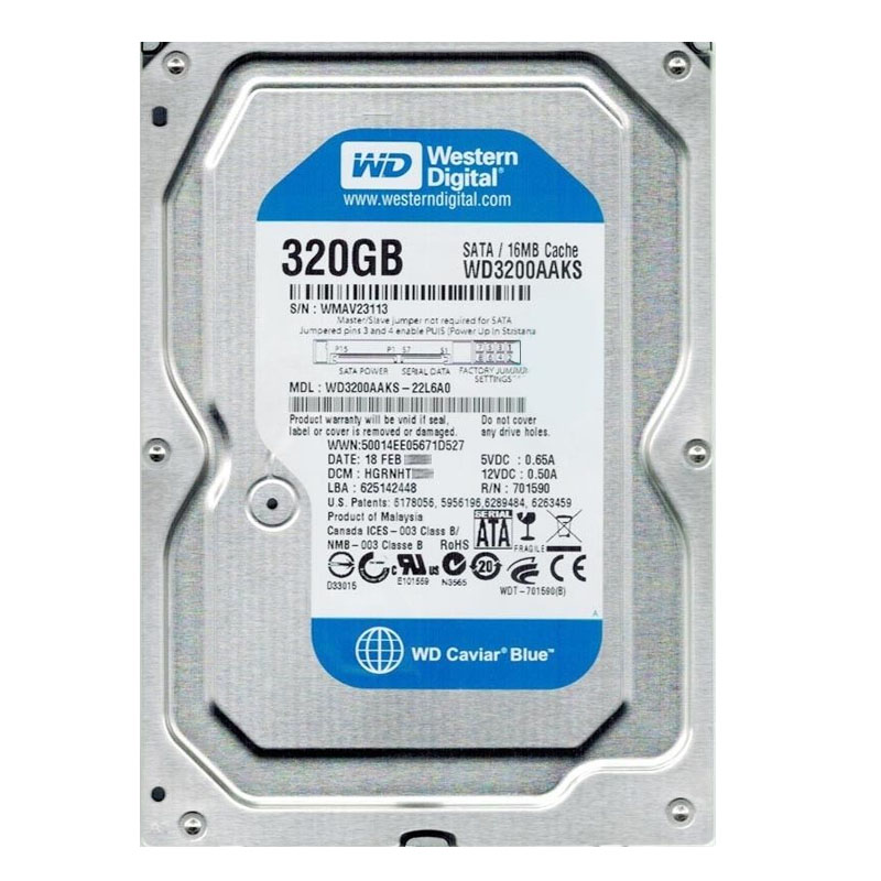 Western Digital - 320GB 7.2K SATA 3.0Gbps 3.5" 16MB Hard Drive - WD3200AAKS-22L6A0