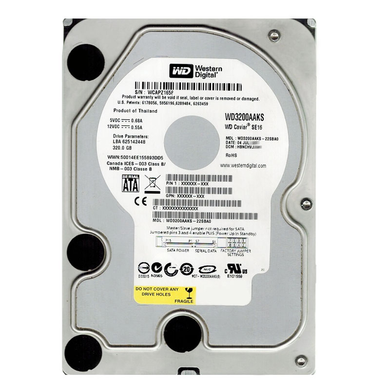 Western Digital - 320GB 7.2K SATA 3.0Gbps 3.5" 16MB Hard Drive - WD3200AAKS-22SBA0