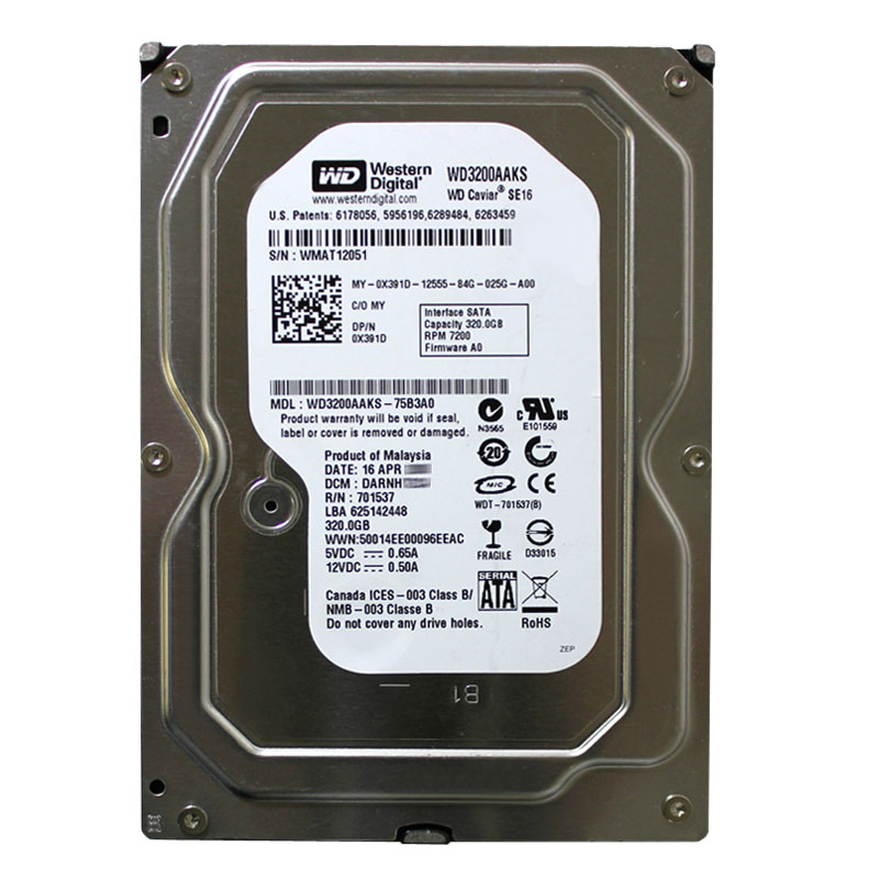 Western Digital - 320GB 7.2K SATA 3.0Gbps 3.5" 16MB Hard Drive - WD3200AAKS-75B3A0
