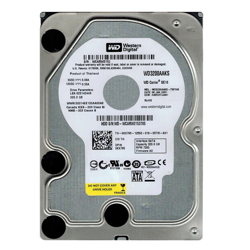 Western Digital - 320GB 7.2K SATA 3.0Gbps 3.5" 16MB Hard Drive - WD3200AAKS-75VYA0