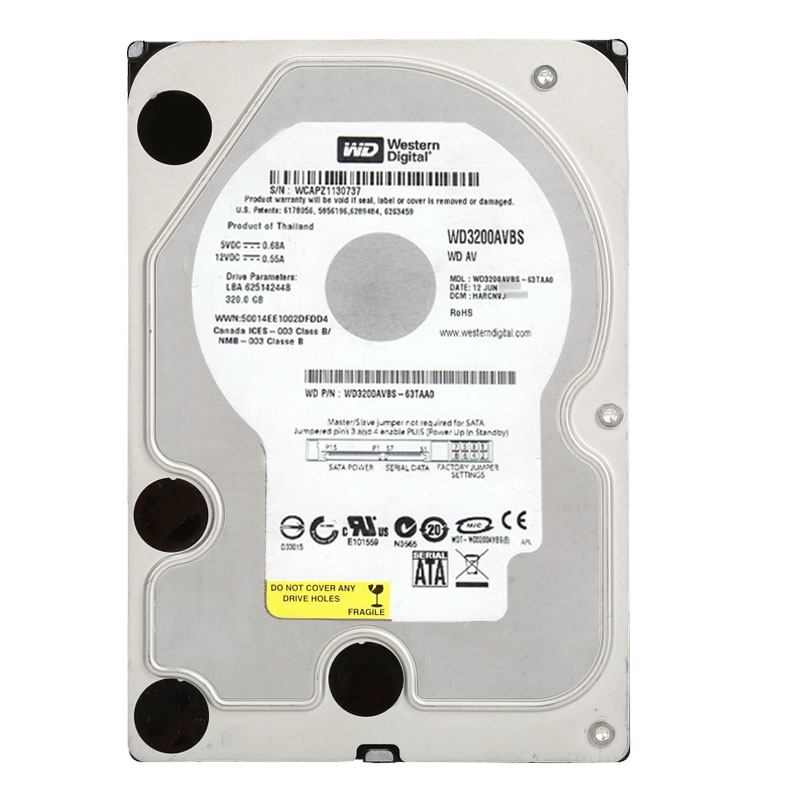 Western Digital - 320GB 7.2K SATA 3.0Gbps 3.5" 2MB Hard Drive - WD3200AVBS-63TAA0