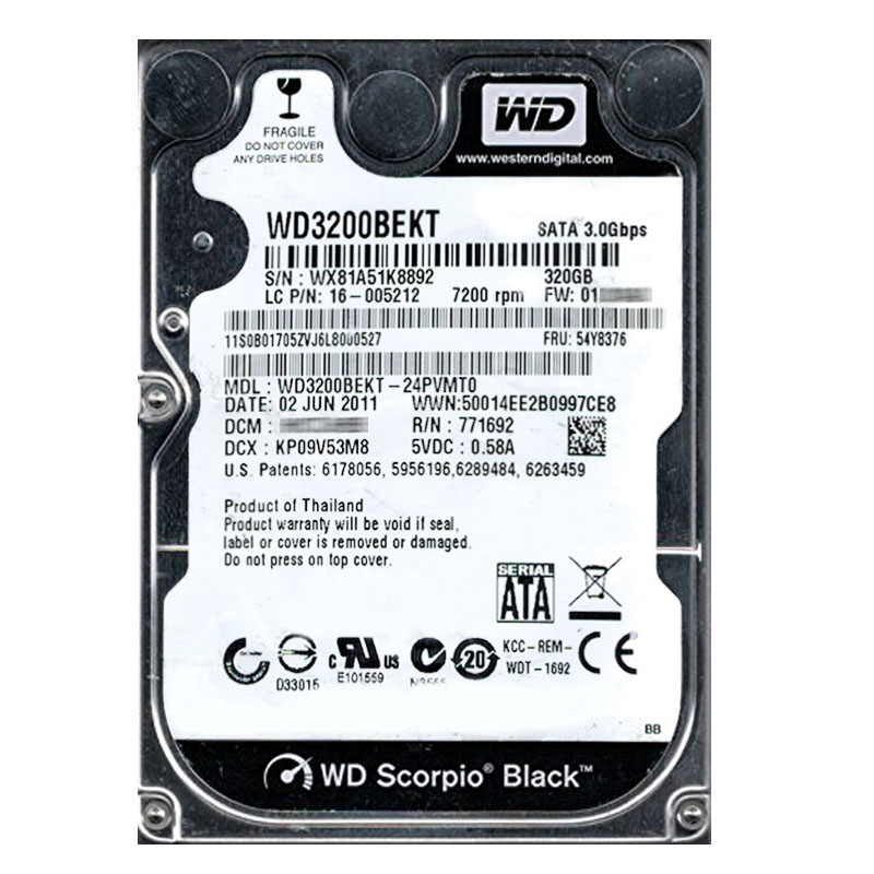 Western Digital - 320GB 7.2K SATA 3.0Gbps 2.5" 16MB Cache Hard Drive - WD3200BEKT-24PVMT0