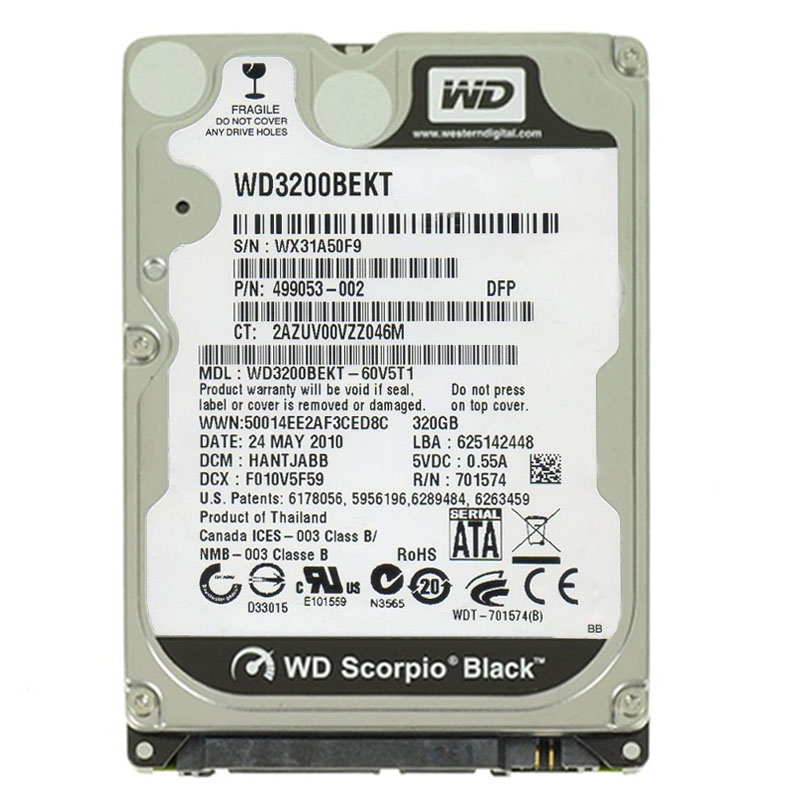 Western Digital - 320GB 7.2K SATA 3.0Gbps 2.5" 16MB Hard Drive - WD3200BEKT-60V5T1