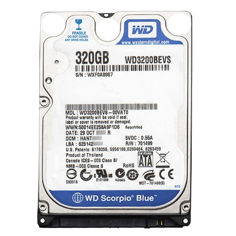 Western Digital - 320GB 5.4K SATA 3.0Gbps 2.5" 8MB Hard Drive - WD3200BEVS-00VAT0