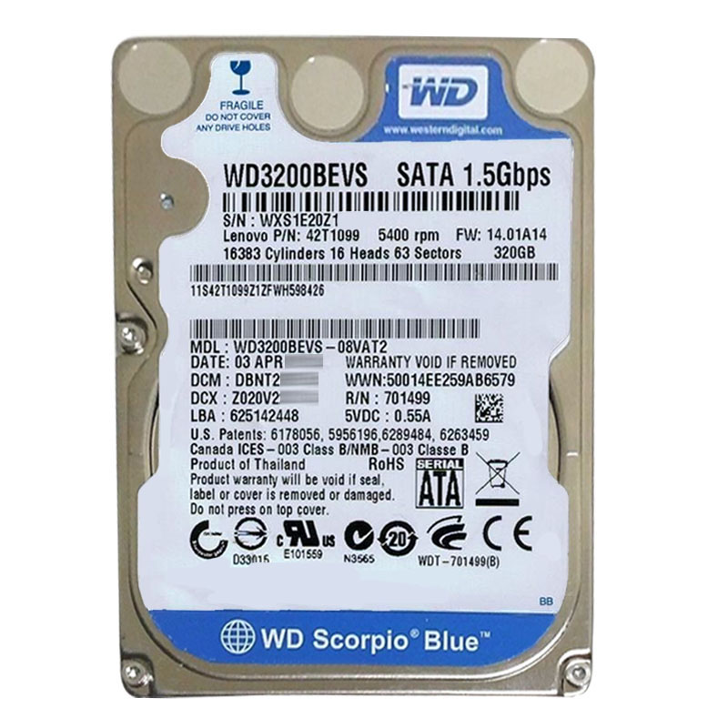 Western Digital - 320GB 5.4K SATA 3.0Gbps 2.5" 8MB Hard Drive - WD3200BEVS-08VAT2