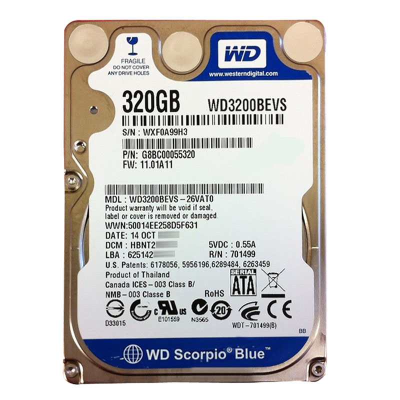 Western Digital - 320GB 5.4K SATA 3.0Gbps 2.5" 8MB Hard Drive - WD3200BEVS-26VAT0