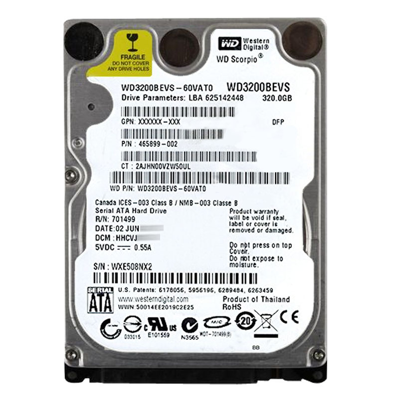 Western Digital - 320GB 5.4K SATA 3.0Gbps 2.5" 8MB Hard Drive - WD3200BEVS-60VAT0