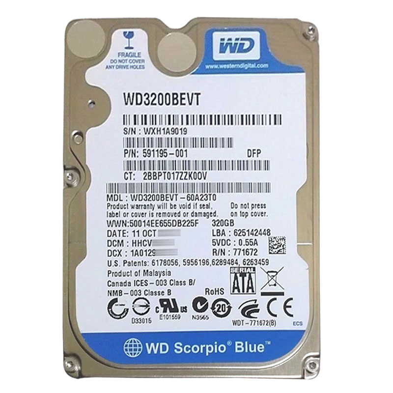 Western Digital - 320GB 5.4K SATA 3.0Gbps 2.5" 8MB Hard Drive - WD3200BEVT-60A23T0