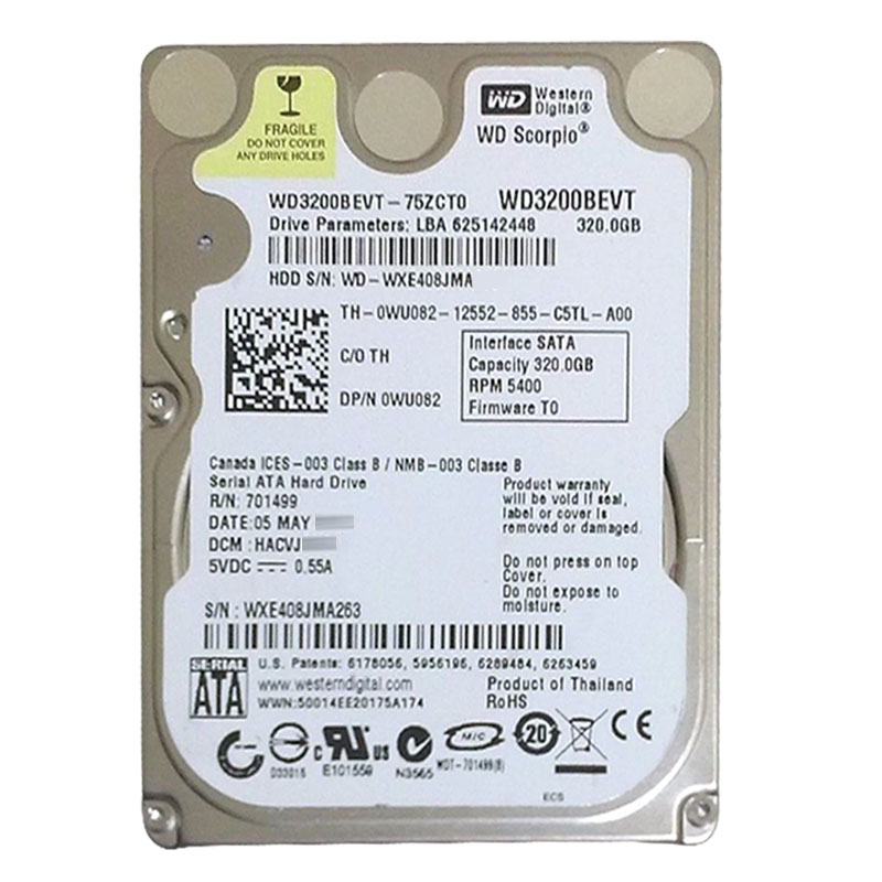 Western Digital - 320GB 5.4K SATA 3.0Gbps 2.5" 8MB Hard Drive - WD3200BEVT-75ZCT0