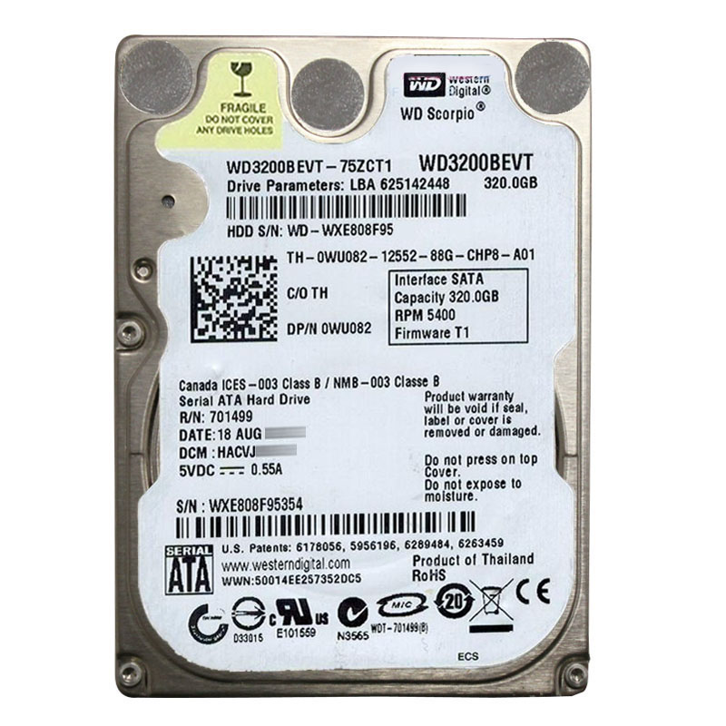 Western Digital - 320GB 5.4K SATA 3.0Gbps 2.5" 8MB Hard Drive - WD3200BEVT-75ZCT1