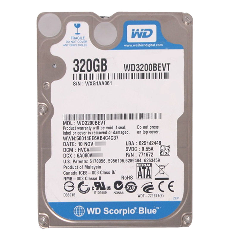 Western Digital - 320GB 5.4K SATA 3.0Gbps 2.5" 8MB Hard Drive - WD3200BEVT