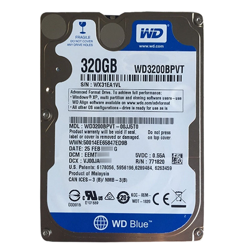 Western Digital - 320GB 5.4K SATA 3.0Gbps 2.5" 8MB Hard Drive - WD3200BPVT-00JJ5T0