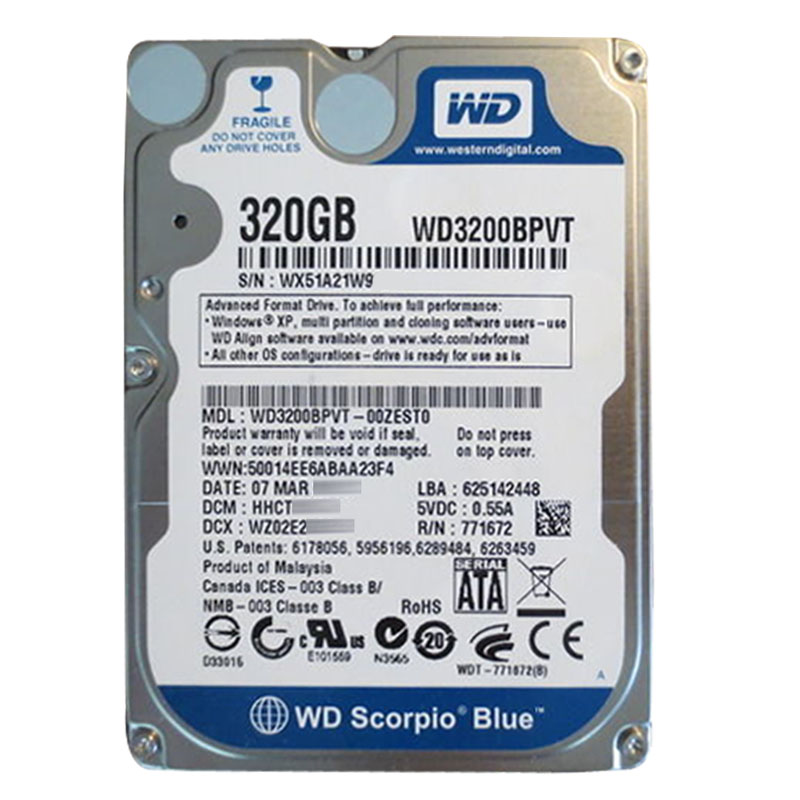 Western Digital - 320GB 5.4K SATA 3.0Gbps 2.5" 8MB Hard Drive - WD3200BPVT-00ZEST0