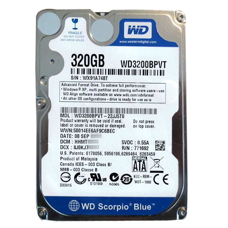 Western Digital - 320GB 5.4K SATA 3.0Gbps 2.5" 8MB Hard Drive - WD3200BPVT-22JJ5T0