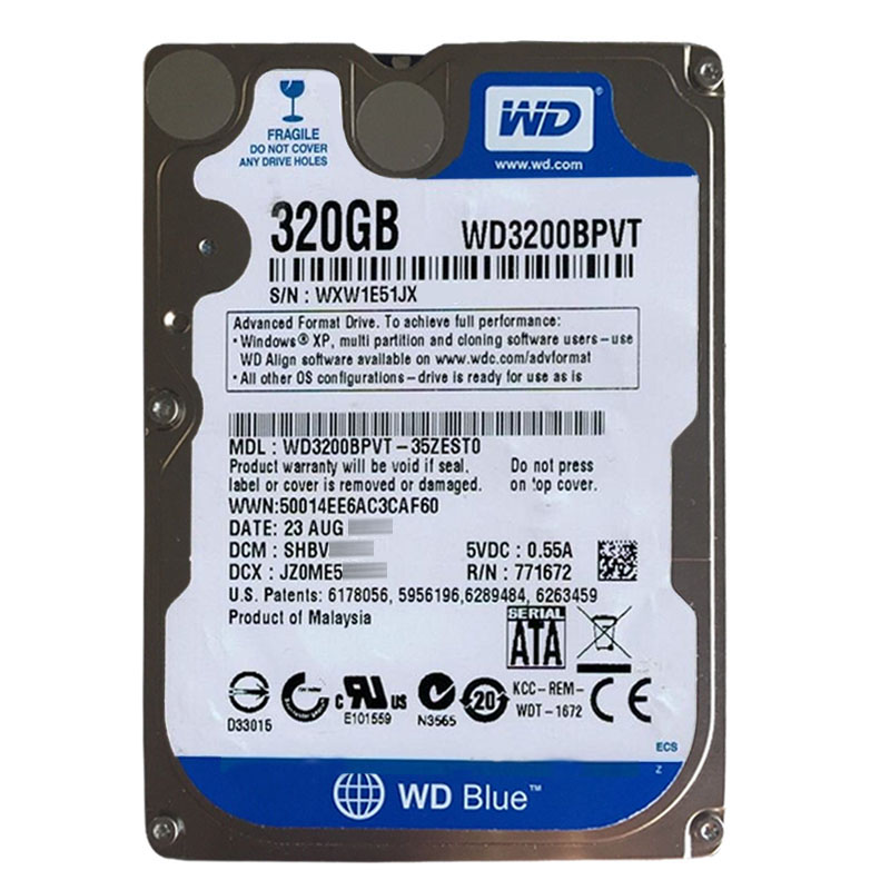 Western Digital - 320GB 5.4K SATA 3.0Gbps 2.5" 8MB Hard Drive - WD3200BPVT-35ZEST0