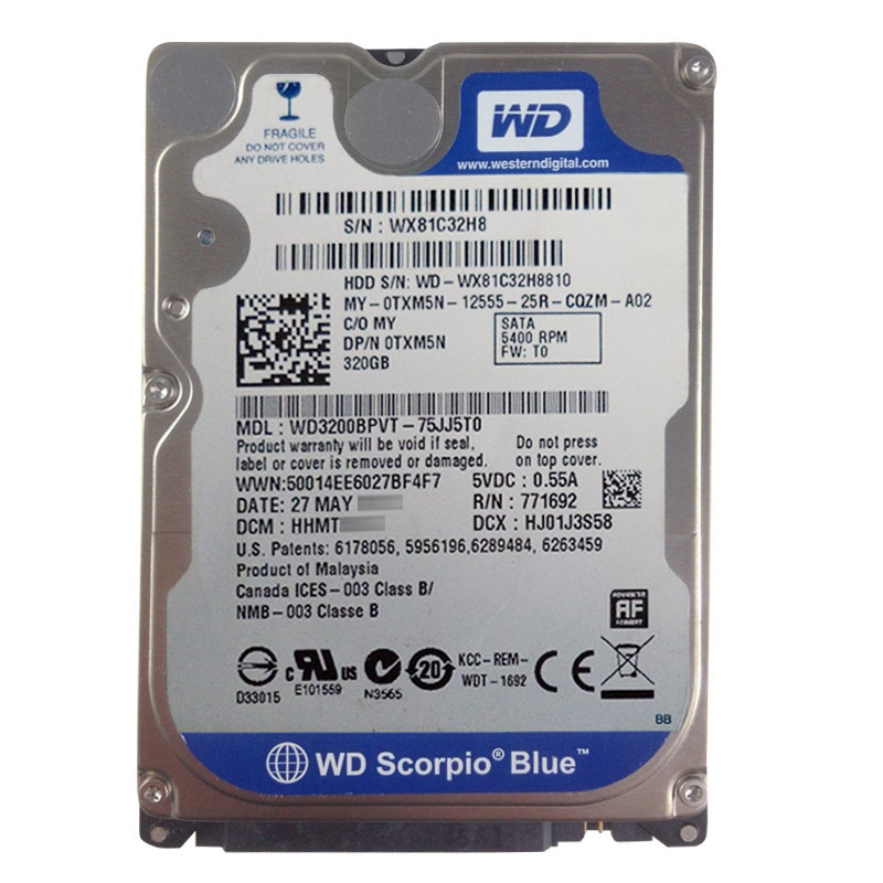 Western Digital - 320GB 5.4K SATA 3.0Gbps 2.5" 8MB Hard Drive - WD3200BPVT-75JJ5T0