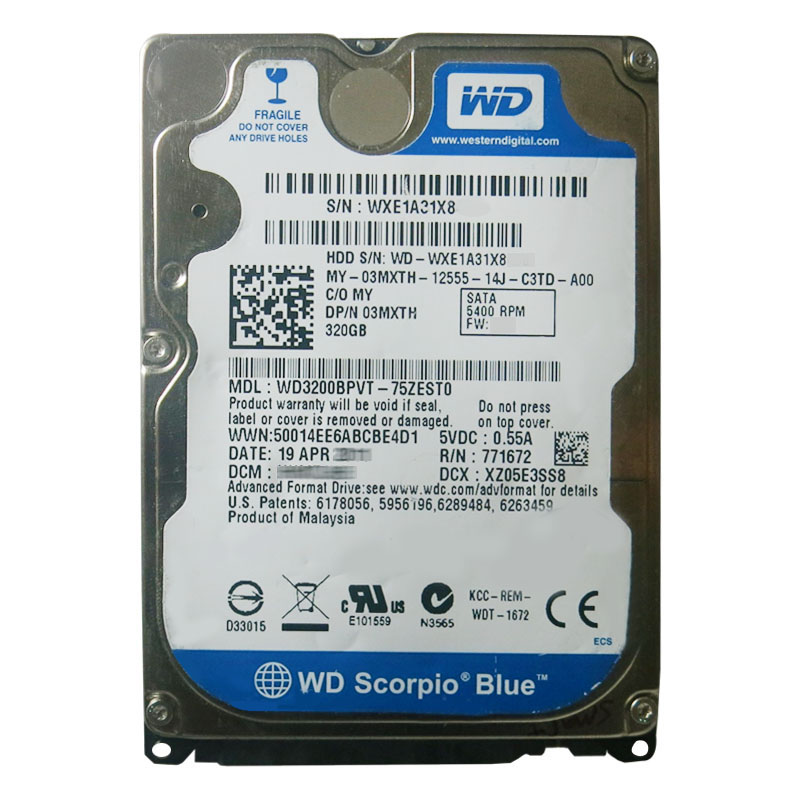 Western Digital - 320GB 5.4K SATA 3.0Gbps 2.5" 8MB Cache Hard Drive - WD3200BPVT-75ZEST0