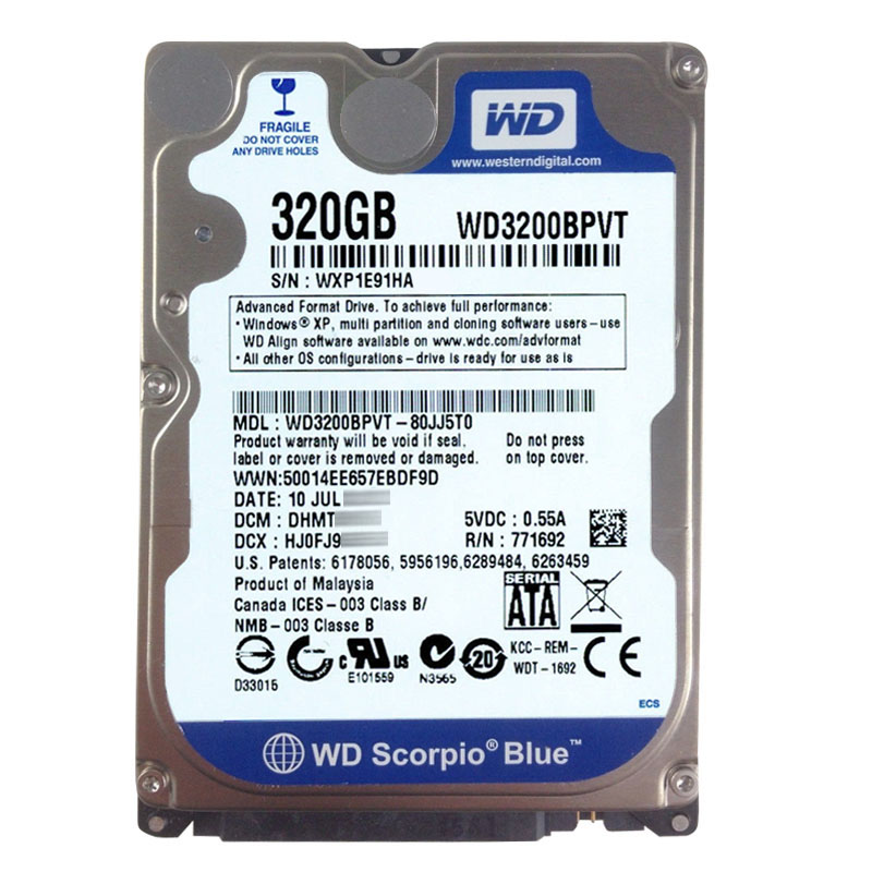 Western Digital - 320GB 5.4K SATA 3.0Gbps 2.5" 8MB Hard Drive - WD3200BPVT-80JJ5T0