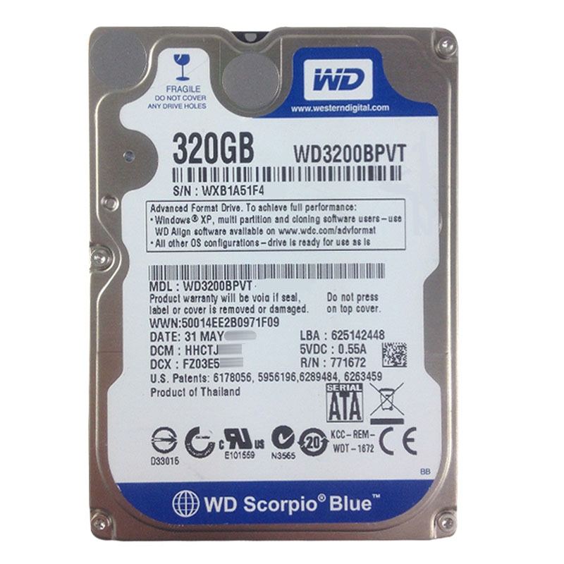 Western Digital - 320GB 5.4K SATA 3.0Gbps 2.5" 8MB Hard Drive - WD3200BPVT
