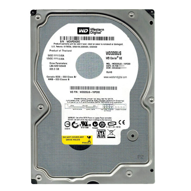 Western Digital - 320GB 7.2K SATA 3.0Gbps 3.5" 8MB Hard Drive - WD3200JS-19PDB0