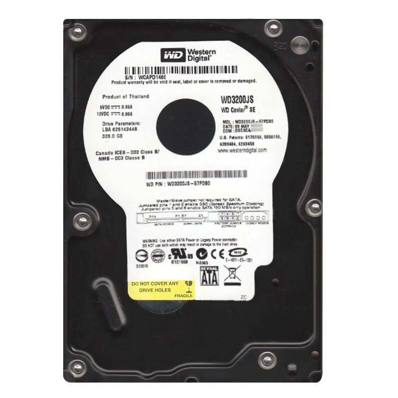 Western Digital - 320GB 7.2K SATA 3.0Gbps 3.5" 8MB Hard Drive - WD3200JS-57PDB0