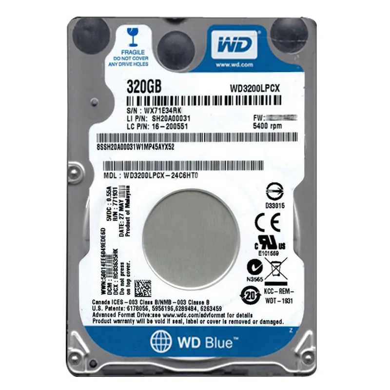 WD3200LPCX-24C6HT0.jpg Western Digital - 320GB 5.4K SATA 6.0Gbps 2.5" 16MB Cache Hard Drive - WD3200LPCX-24C6HT0 - Image 1