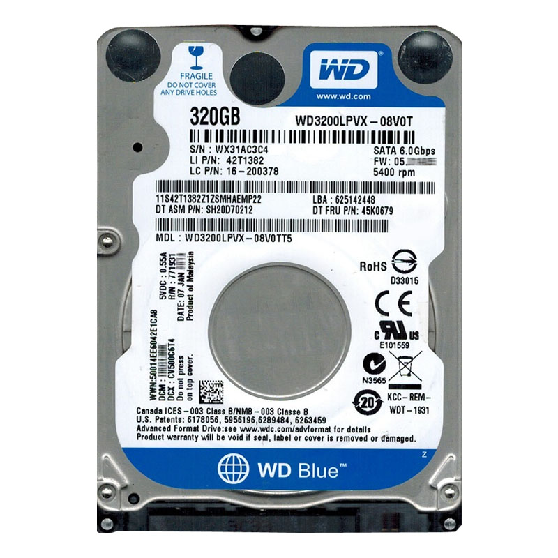 Western Digital - 320GB 5.4K SATA 6.0Gbps 2.5" 8MB Cache Hard Drive - WD3200LPVX-08V0TT5