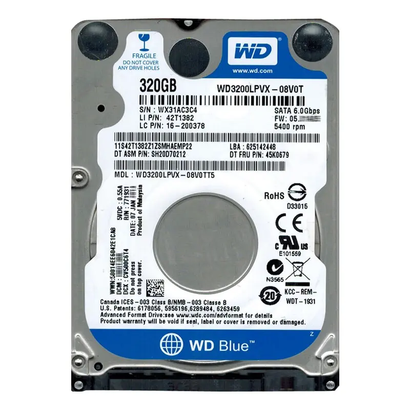 WD3200LPVX-08V0TT5.jpg Western Digital - 320GB 5.4K SATA 6.0Gbps 2.5" 8MB Cache Hard Drive - WD3200LPVX-08V0TT5 - Image 1