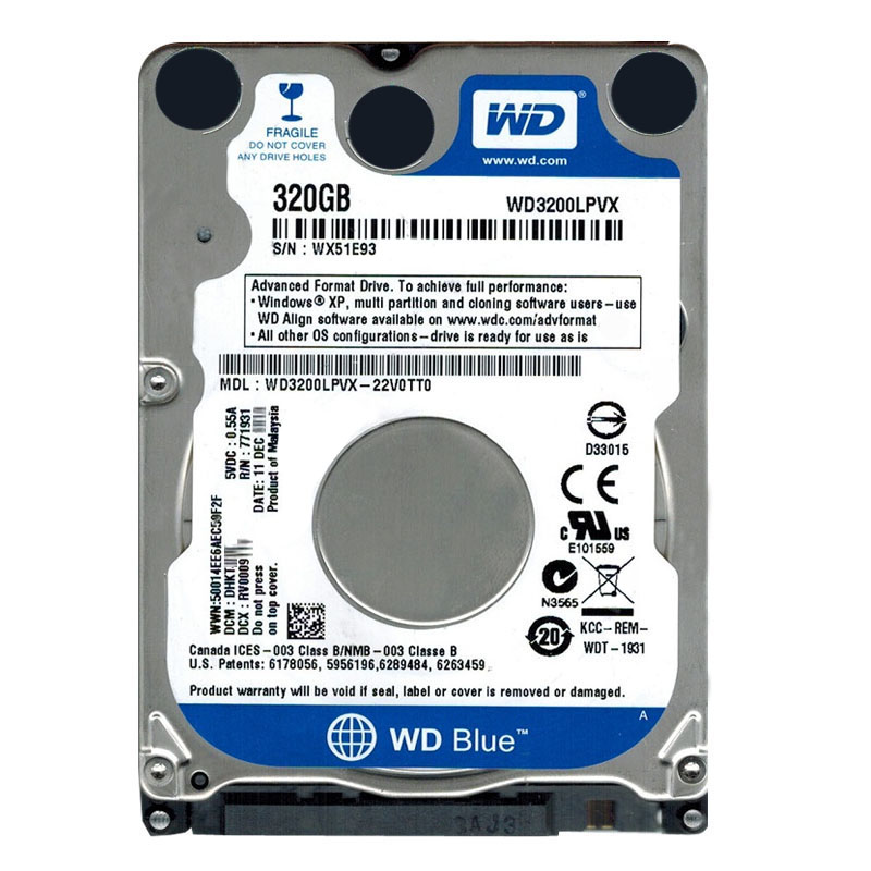 Western Digital - 320GB 5.4K SATA 6.0Gbps 2.5" 8MB Cache Hard Drive - WD3200LPVX-22V0TT0