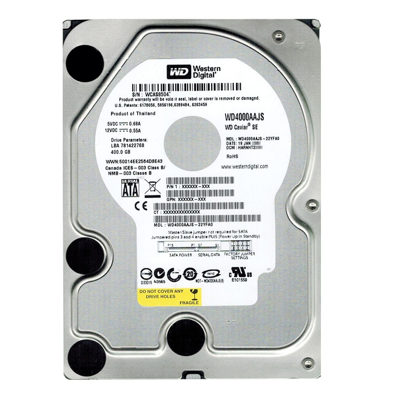 Western Digital - 400GB 7.2K SATA 3.0Gbps 3.5" 8MB Hard Drive - WD4000AAJS-22YFA0