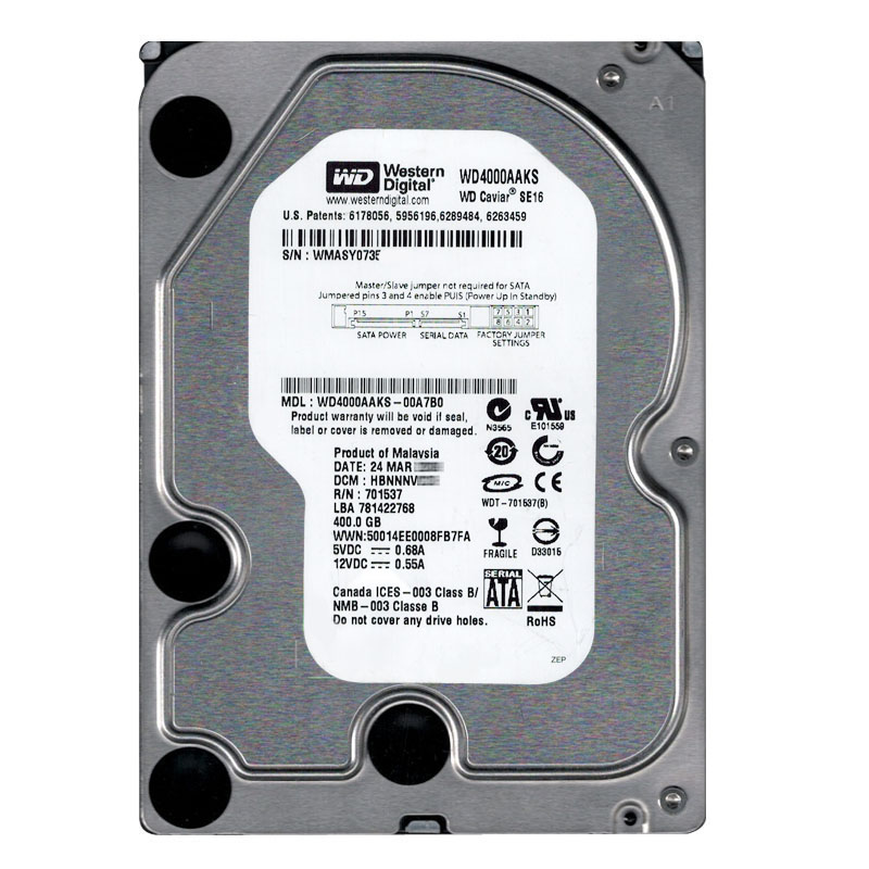 Western Digital - 400GB 7.2K SATA 3.0Gbps 3.5" 16MB Hard Drive - WD4000AAKS-00A7B0