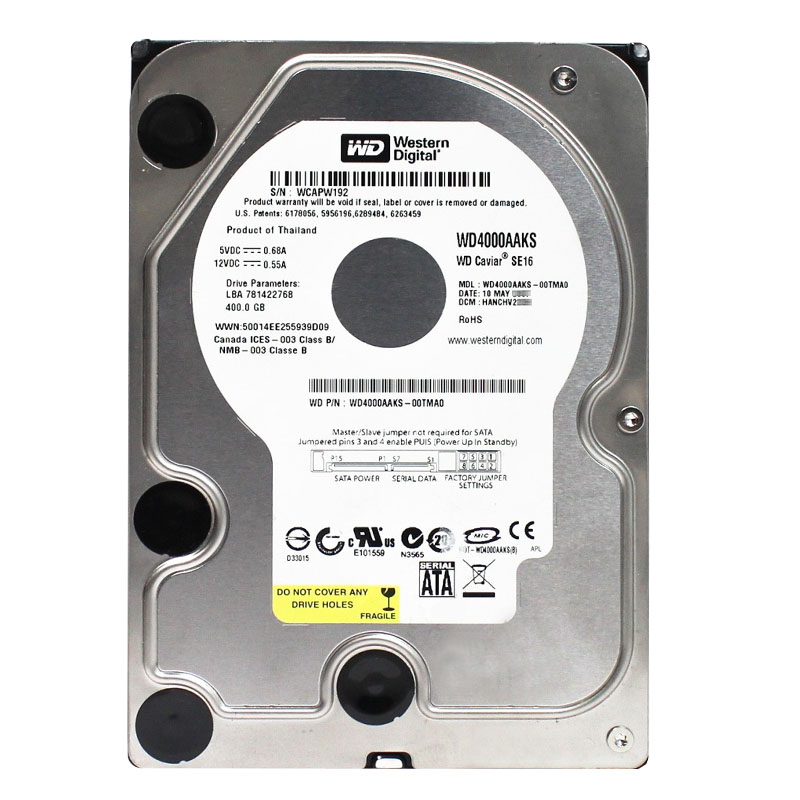Western Digital - 400GB 7.2K SATA 3.0Gbps 3.5" 16MB Hard Drive - WD4000AAKS-00TMA0