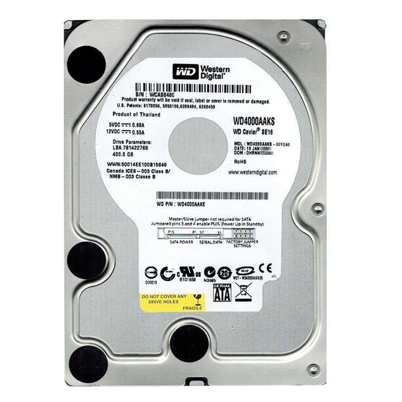 Western Digital - 400GB 7.2K SATA 3.0Gbps 3.5" 16MB Hard Drive - WD4000AAKS-00YGA0