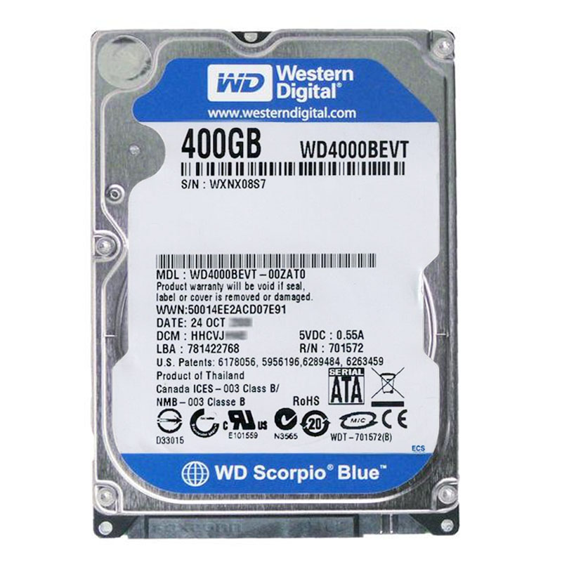 Western Digital - 400GB 5.4K SATA 3.0Gbps 2.5" 8MB Hard Drive - WD4000BEVT-00ZAT0