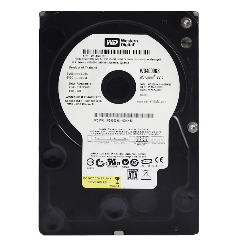 Western Digital - 400GB 7.2K SATA 3.0Gbps 3.5" 16MB Hard Drive - WD4000KS-00MNB0