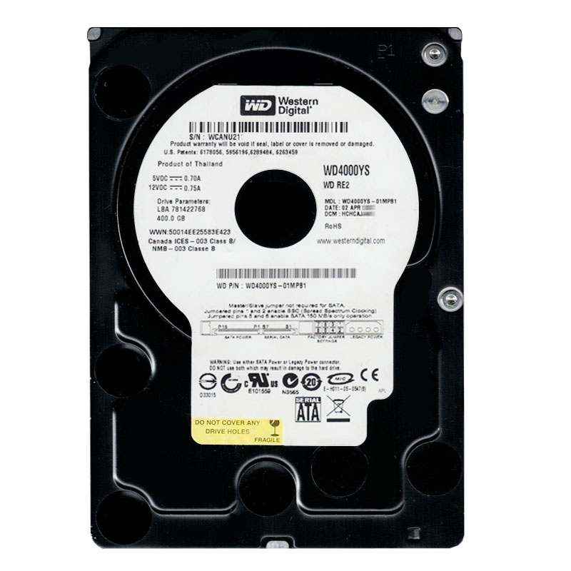 Western Digital - 400GB 7.2K SATA 3.0Gbps 3.5" 16MB Hard Drive - WD4000YS-01MPB1