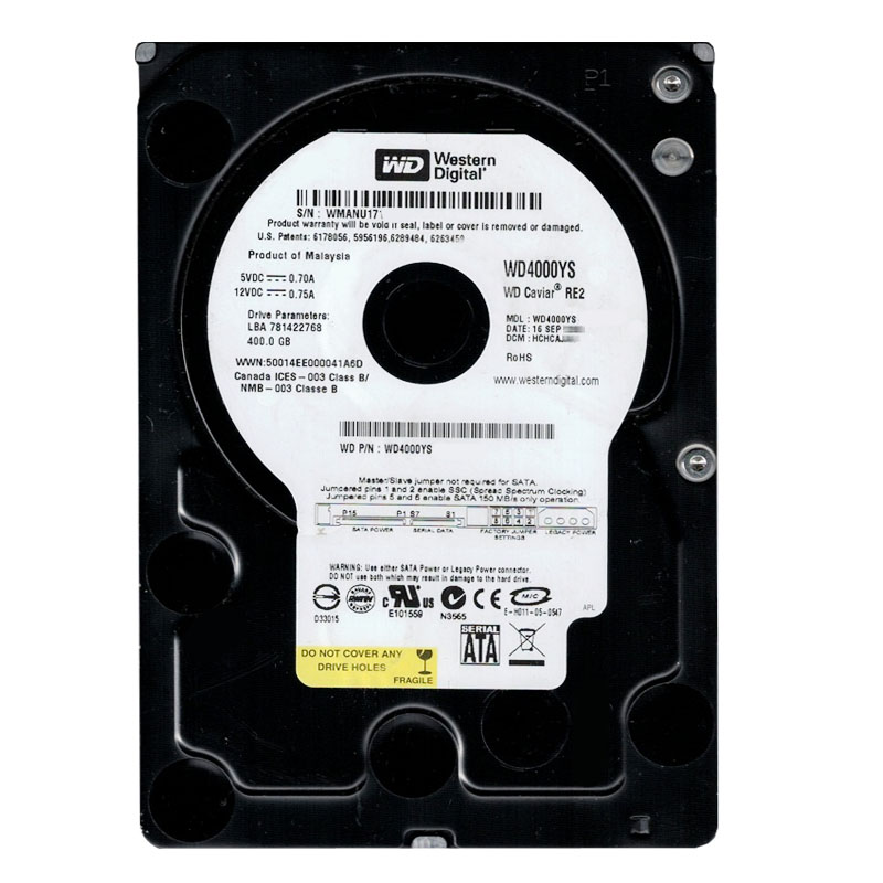 Western Digital - 400GB 7.2K SATA 3.0Gbps 3.5" 16MB Hard Drive - WD4000YS