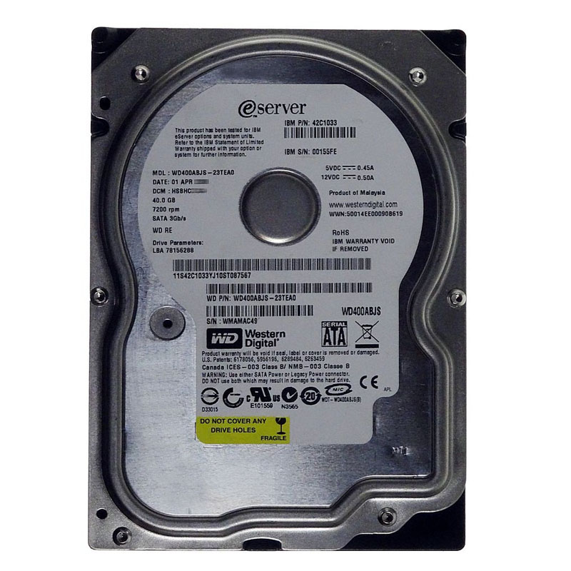 Western Digital - 40GB 7.2K SATA 3.5" 8MB Hard Drive - WD400ABJS-23TEA0