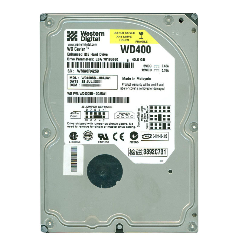 Western Digital - 40GB 7.2K IDE 3.5" 2MB Cache Hard Drive - WD400BB-00AUA1