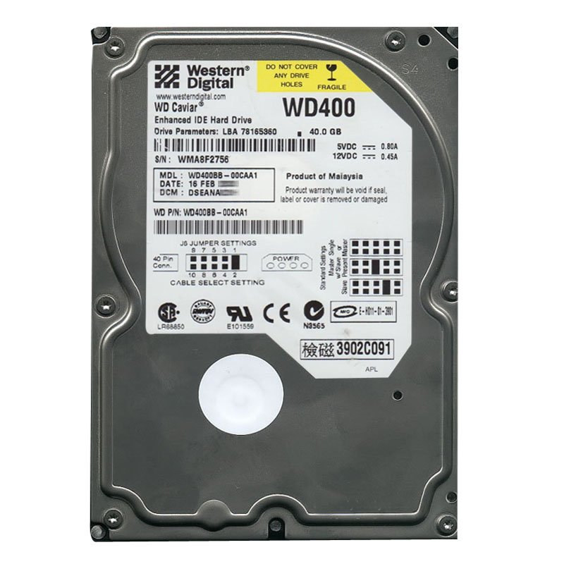 Western Digital - 40GB 7.2K ATA/100 3.5" 2MB Cache Hard Drive - WD400BB-00CAA1