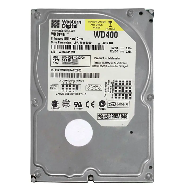 WD400BB-32CFC0.jpg Western Digital - 40GB 7.2K IDE 3.5" 2MB Cache Hard Drive - WD400BB-32CFC0 - Image 1