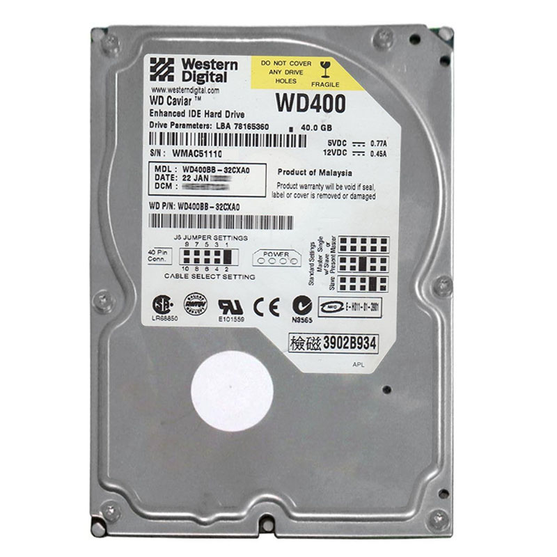 Western Digital - 40GB 7.2K IDE 3.5" 2MB Cache Hard Drive - WD400BB-32CXA0