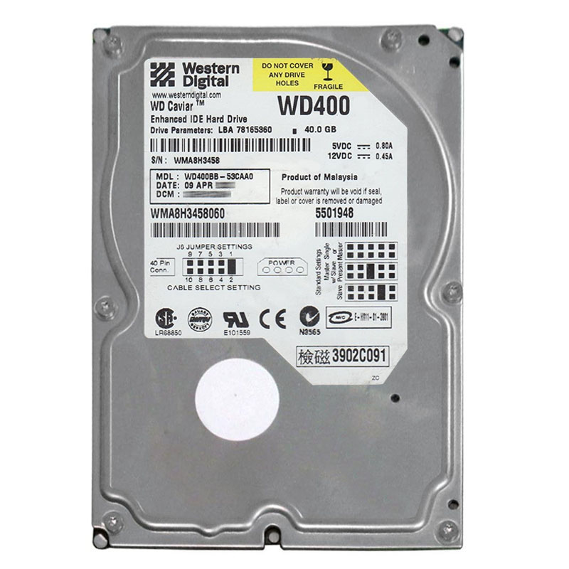 Western Digital - 40GB 7.2K IDE 3.5" 2MB Cache Hard Drive - WD400BB-53CAA0