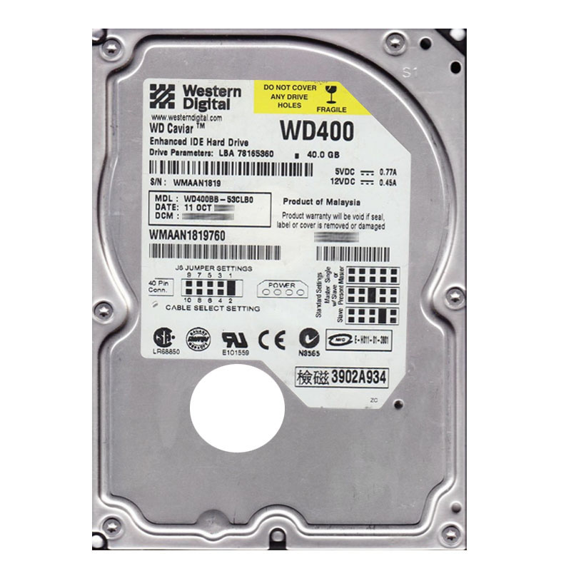 Western Digital - 40GB 7.2K IDE 3.5" 2MB Cache Hard Drive - WD400BB-53CLB0
