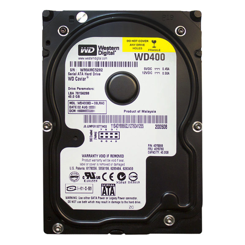 Western Digital - 40GB 7.2K SATA 1.5Gbps 3.5" 2MB Cache Hard Drive - WD400BD-08LRA0