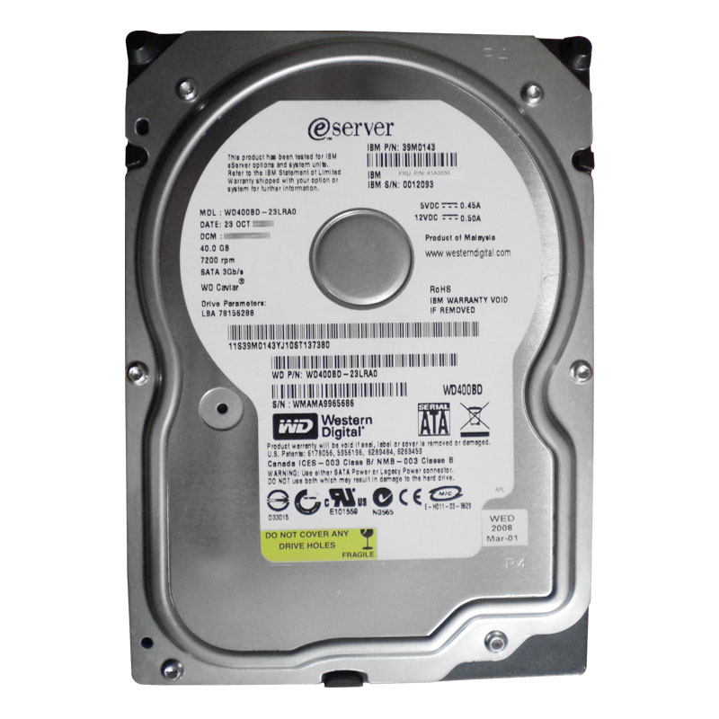 Western Digital - 40GB 7.2K SATA 1.5Gbps 3.5" 2MB Cache Hard Drive - WD400BD-23LRA0