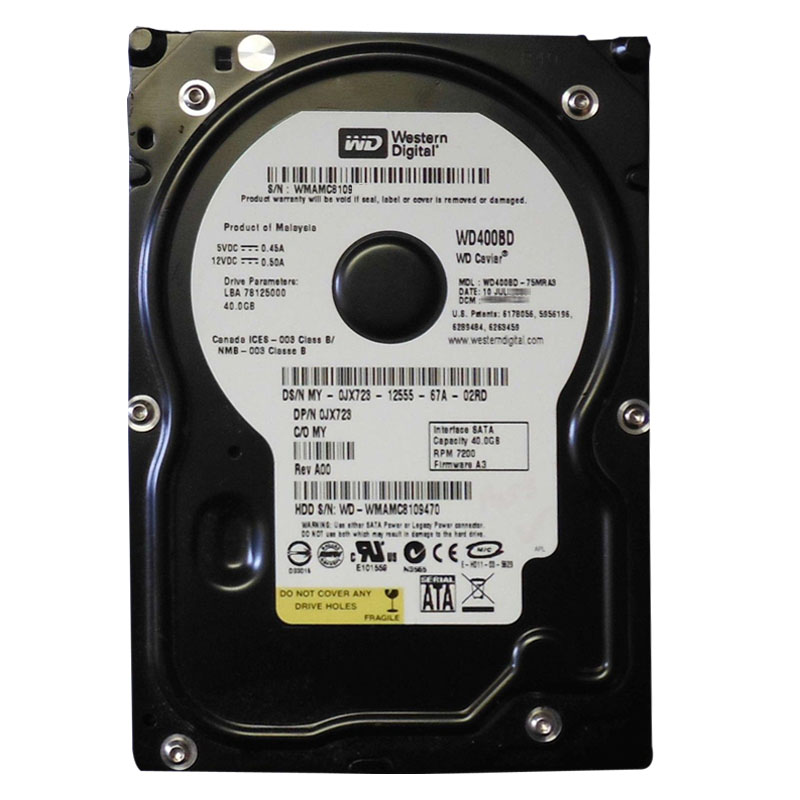 Western Digital - 40GB 7.2K SATA 1.5Gbps 3.5" 2MB Cache Hard Drive - WD400BD-75MRA3