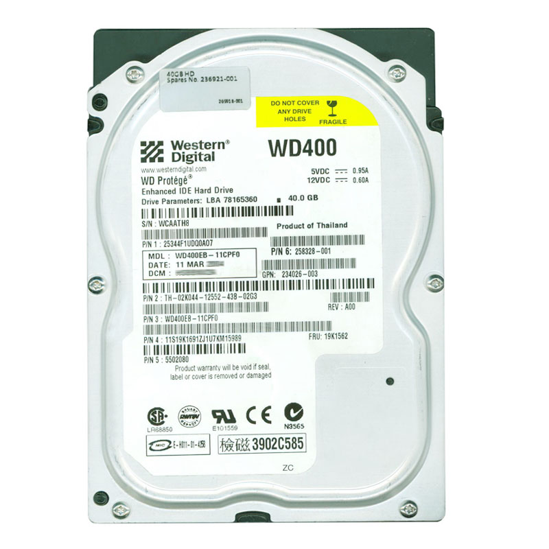 Western Digital - 40GB 5.4K IDE 3.5" 2MB Cache Hard Drive - WD400EB-11CPF0