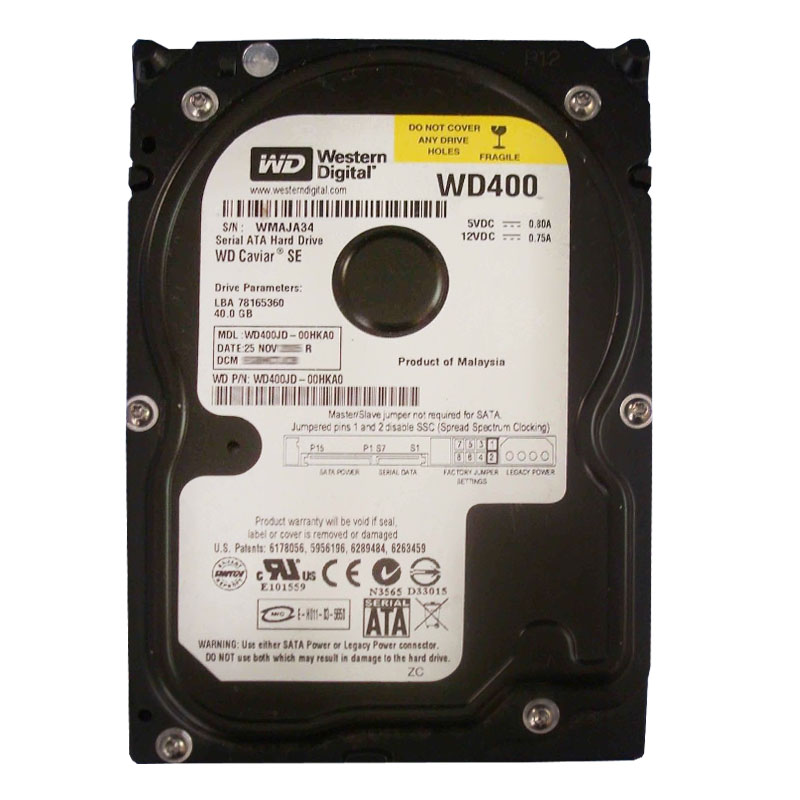 Western Digital - 40GB 7.2K SATA 3.0Gbps 3.5" 8MB Cache Hard Drive - WD400JD-00HKA0